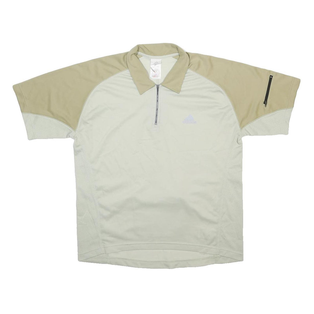 ADIDAS Mens Beige & Cream Sports Polo L Short Sleeve Collared Zip Pocket Cycling