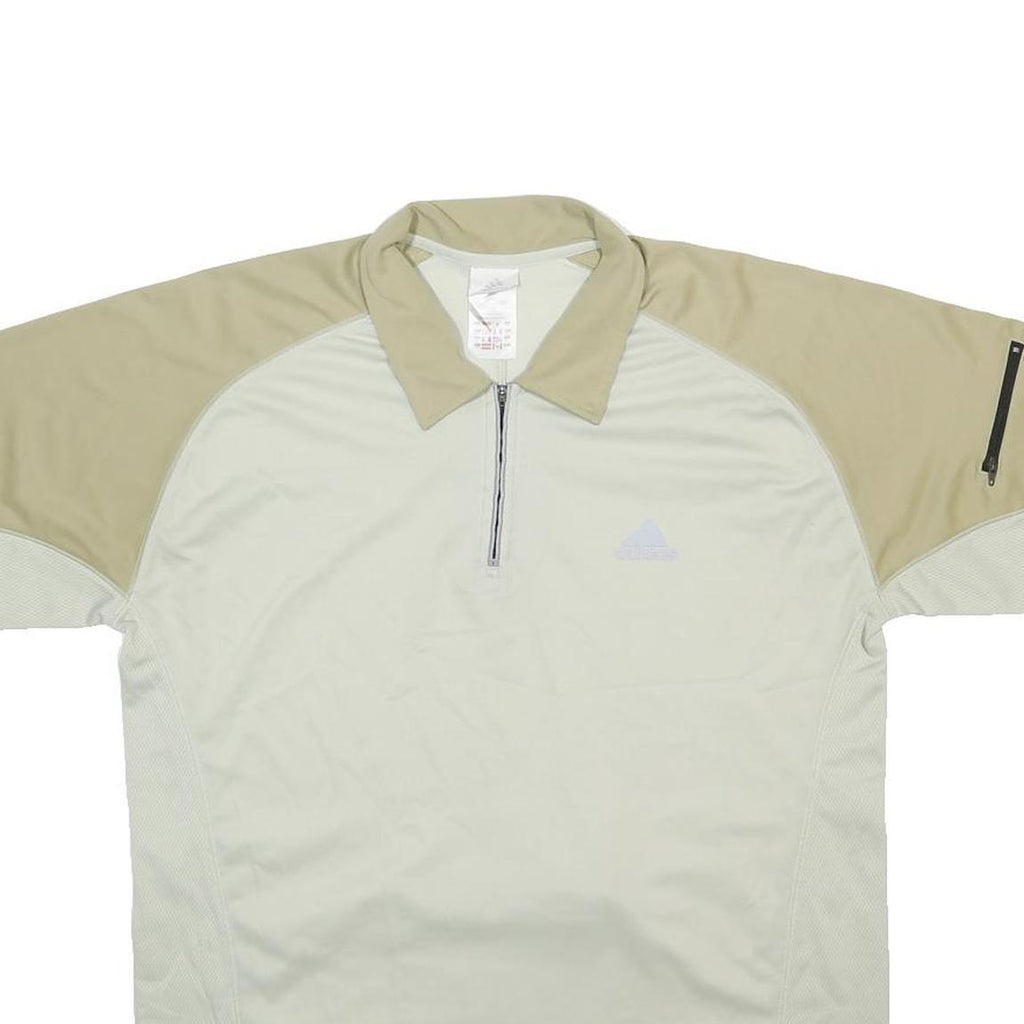 ADIDAS Mens Beige & Cream Sports Polo L Short Sleeve Collared Zip Pocket Cycling