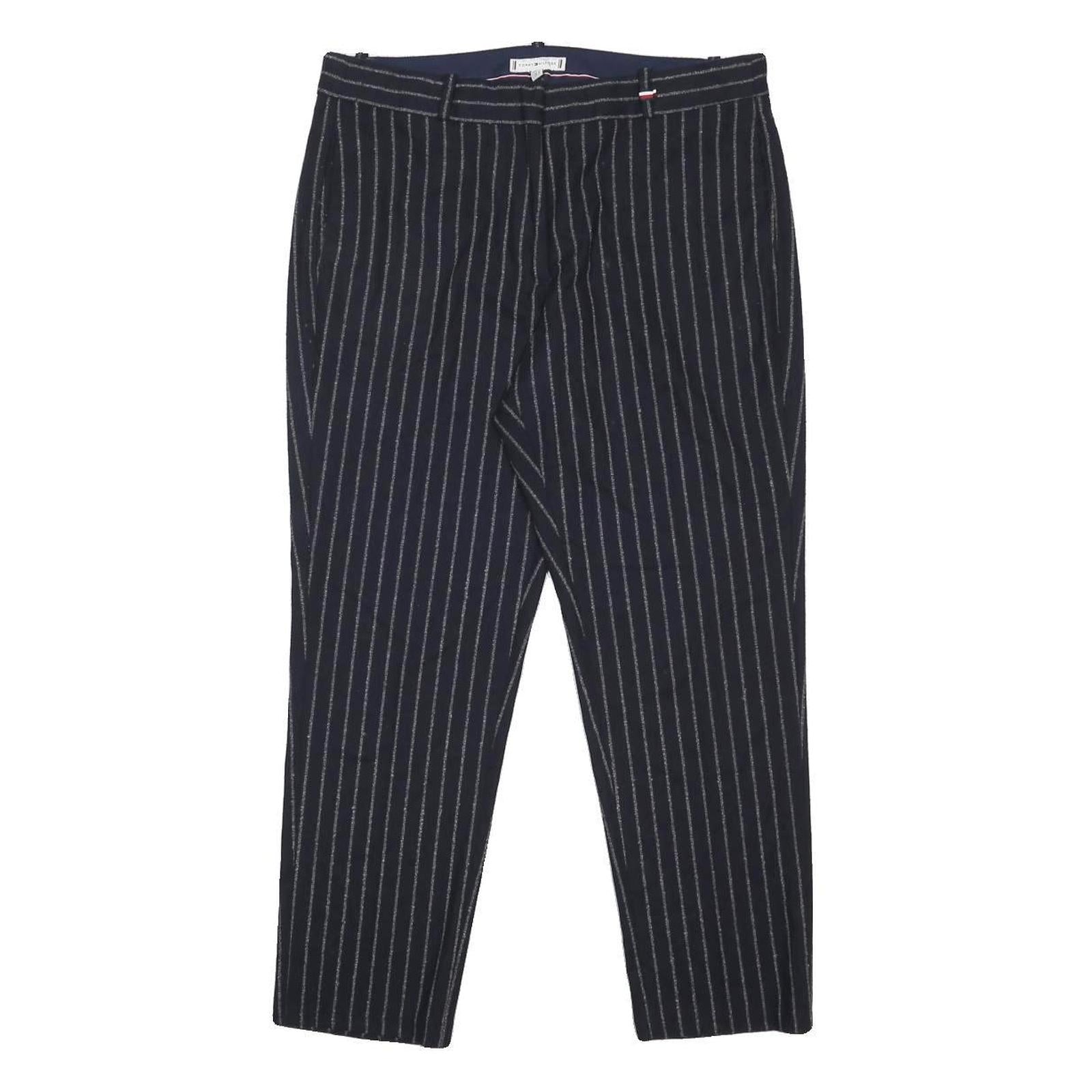 TOMMY HILFIGER Womens Wool Blend Navy Blue Regular Fit Straight Leg Trousers W32