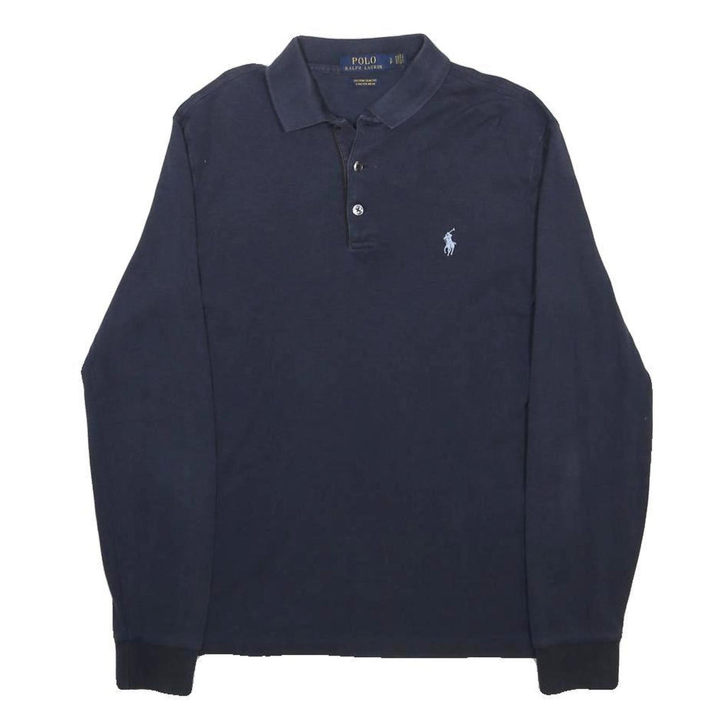 POLO RALPH LAUREN Mens Navy Blue Long Sleeve Plain S Cotton Blend Polo Shirt