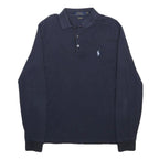 POLO RALPH LAUREN Mens Navy Blue Long Sleeve Plain S Cotton Blend Polo Shirt