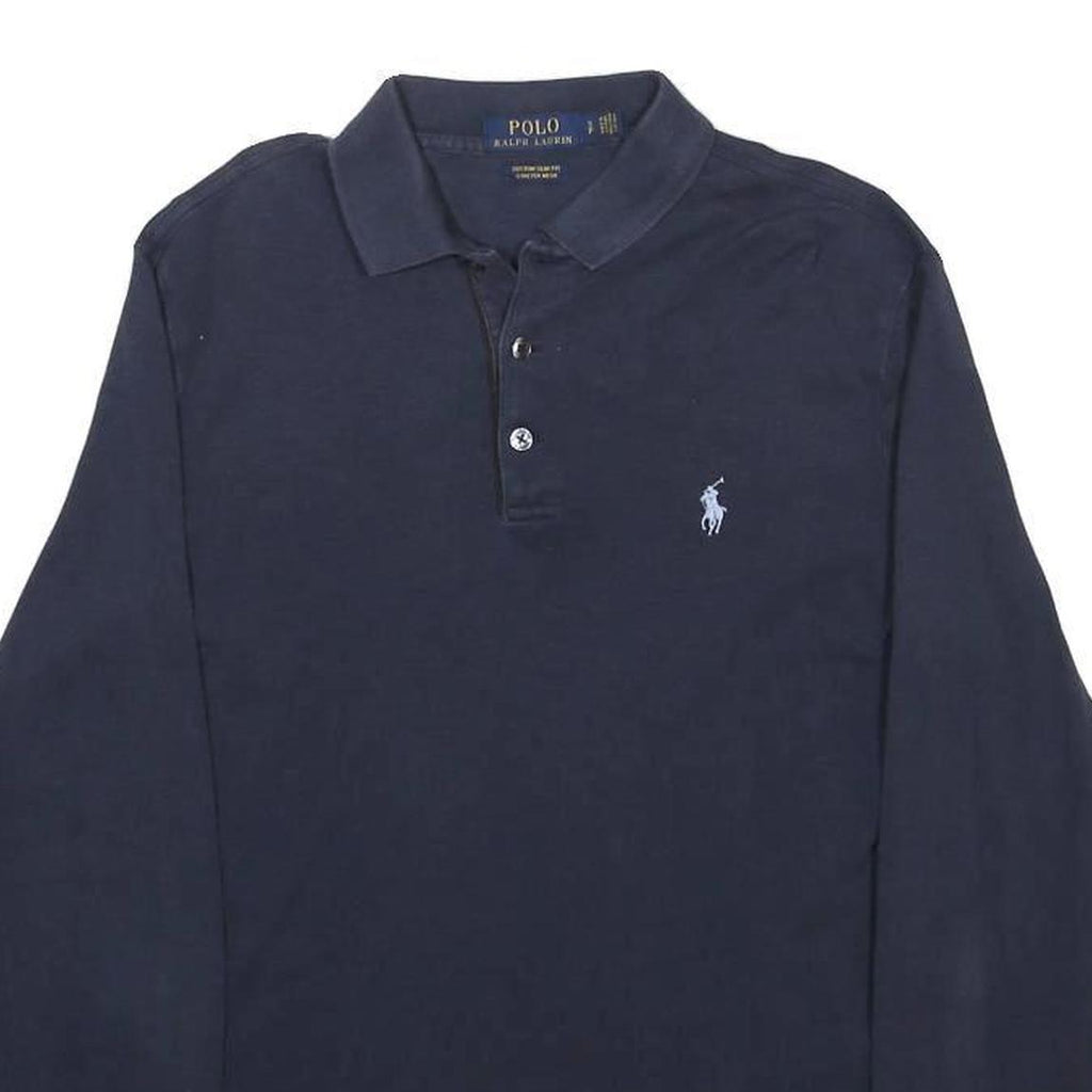 POLO RALPH LAUREN Mens Navy Blue Long Sleeve Plain S Cotton Blend Polo Shirt