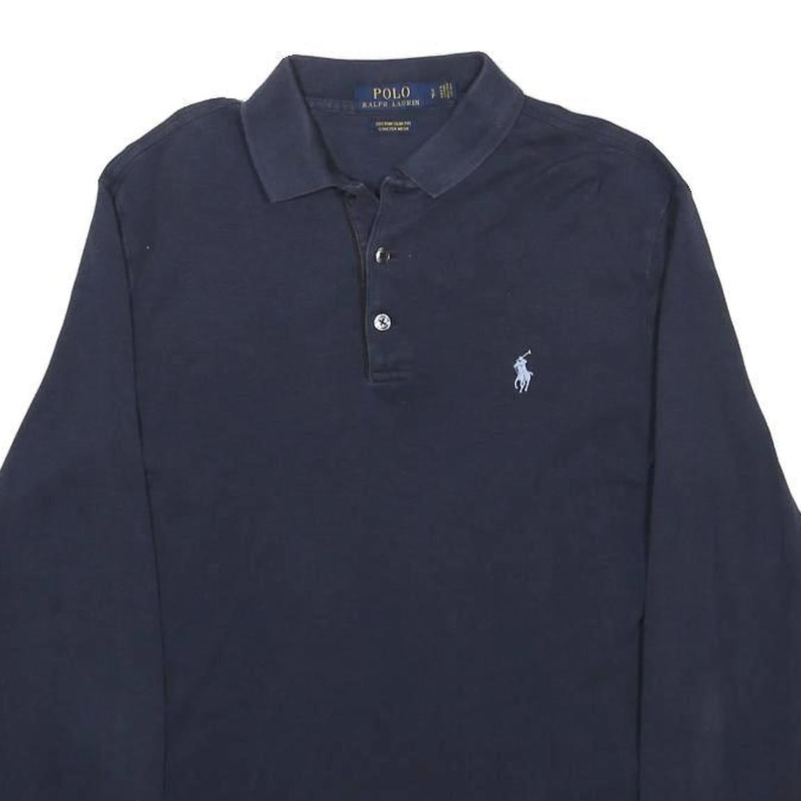 POLO RALPH LAUREN Mens Navy Blue Long Sleeve Plain S Cotton Blend Polo Shirt