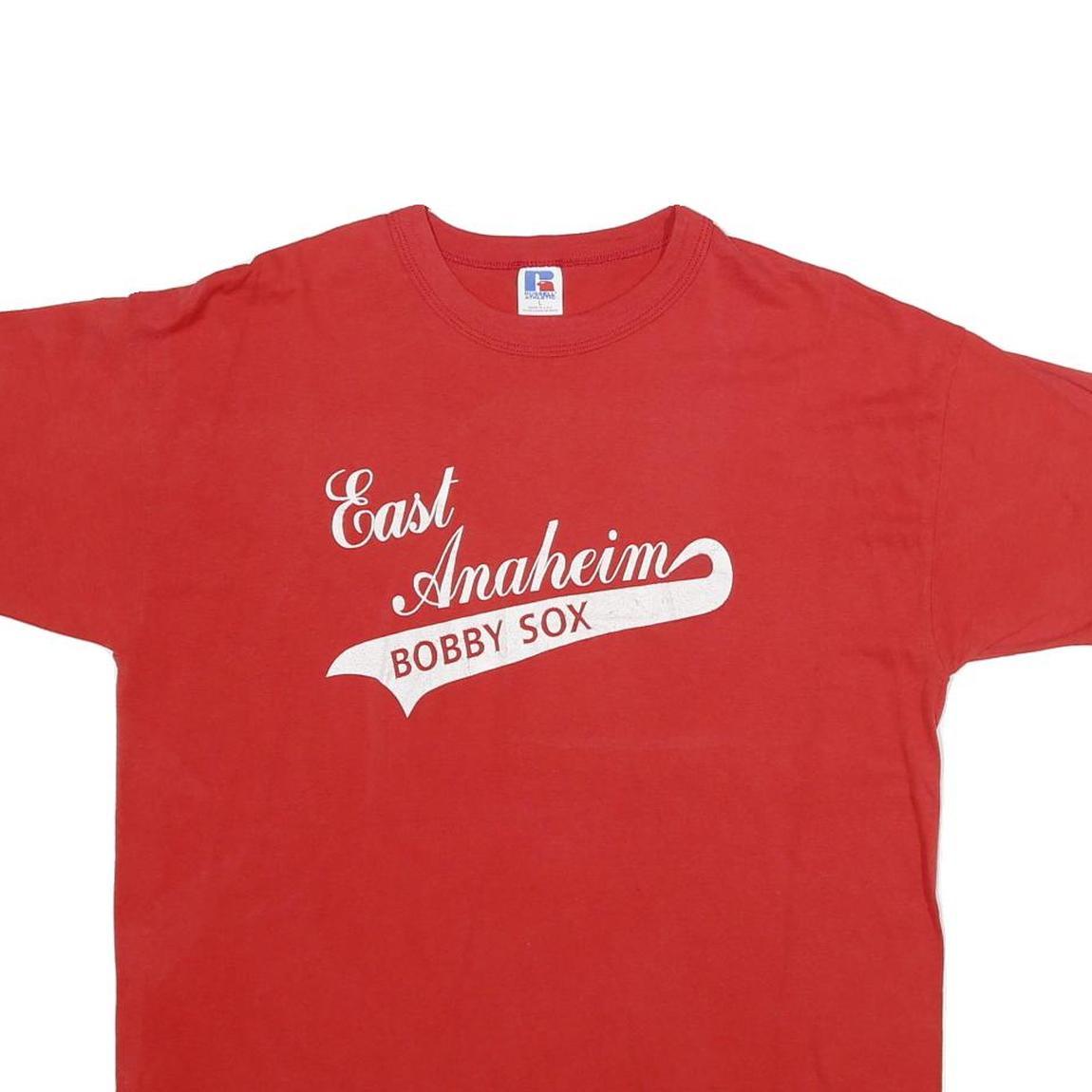 RUSSELL ATHLETIC Mens Red East Anaheim Bobby Sox Graphic T-Shirt L Short Sleeve