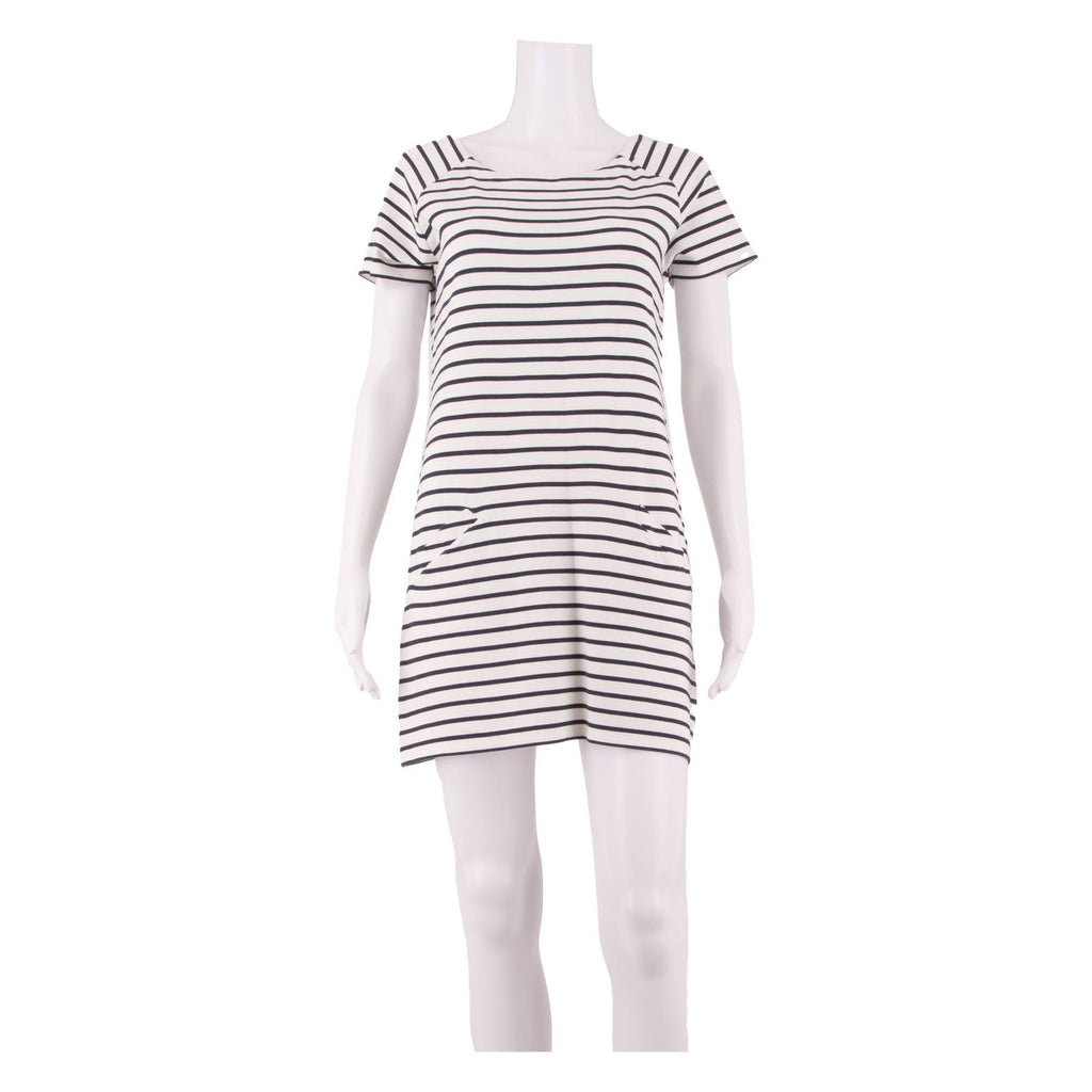 WHITE STUFF Womens Shift Dress White Striped Short Sleeve Knee Length UK 10