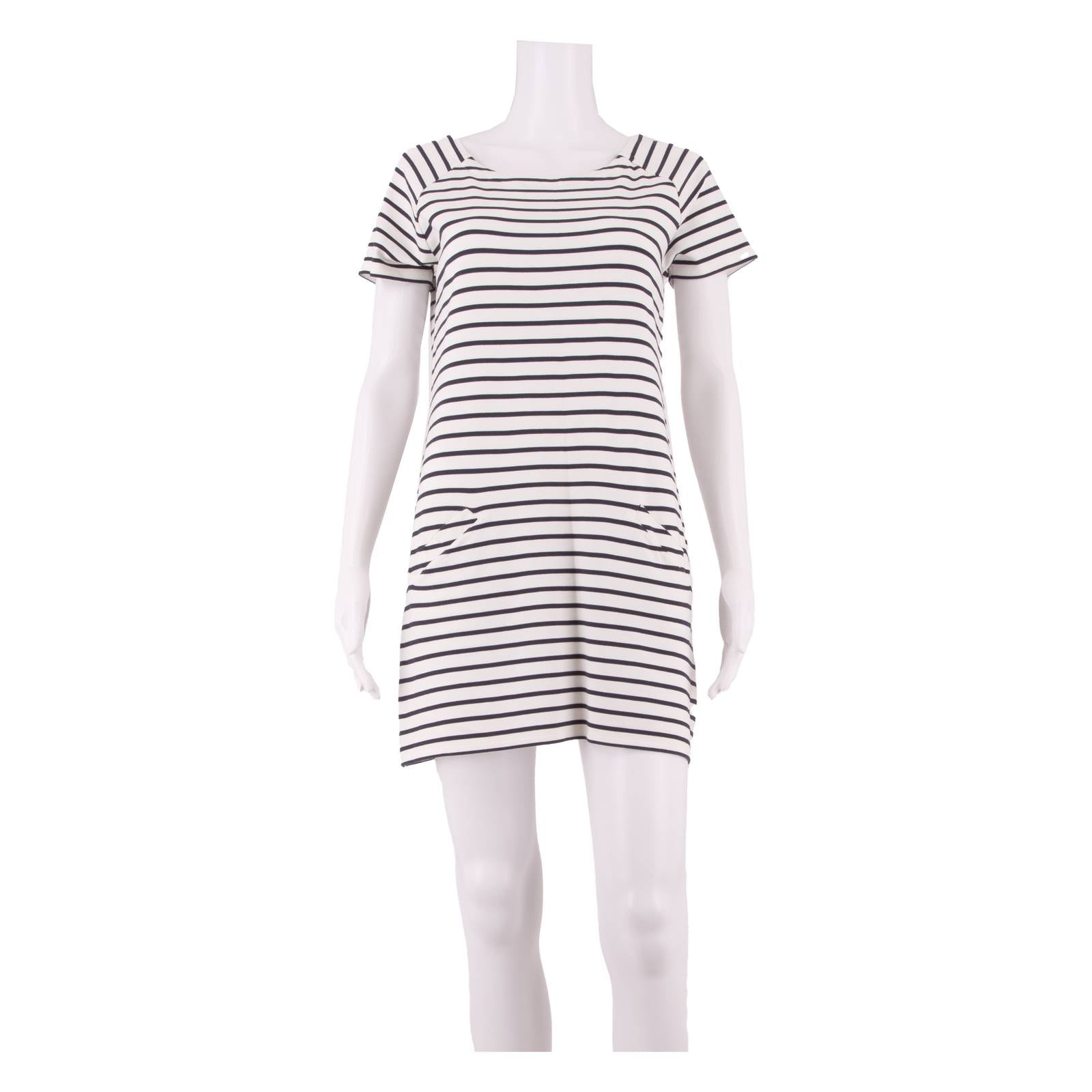 WHITE STUFF Womens Shift Dress White Striped Short Sleeve Knee Length UK 10