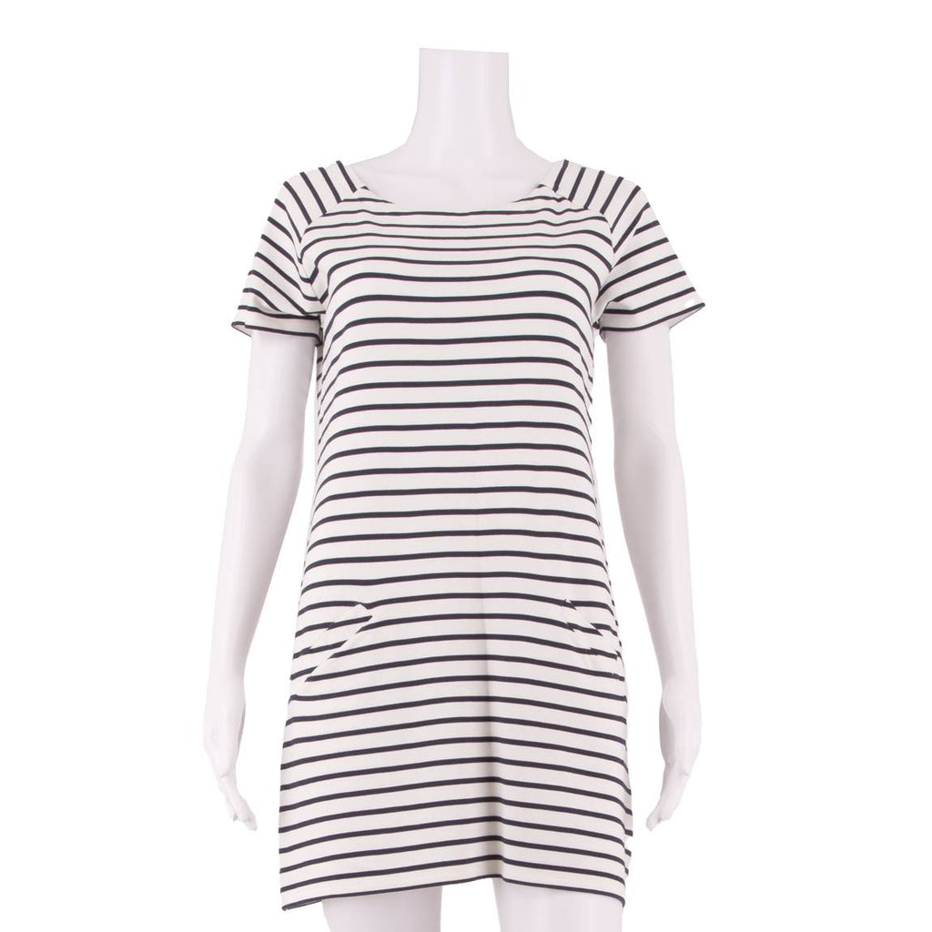 WHITE STUFF Womens Shift Dress White Striped Short Sleeve Knee Length UK 10