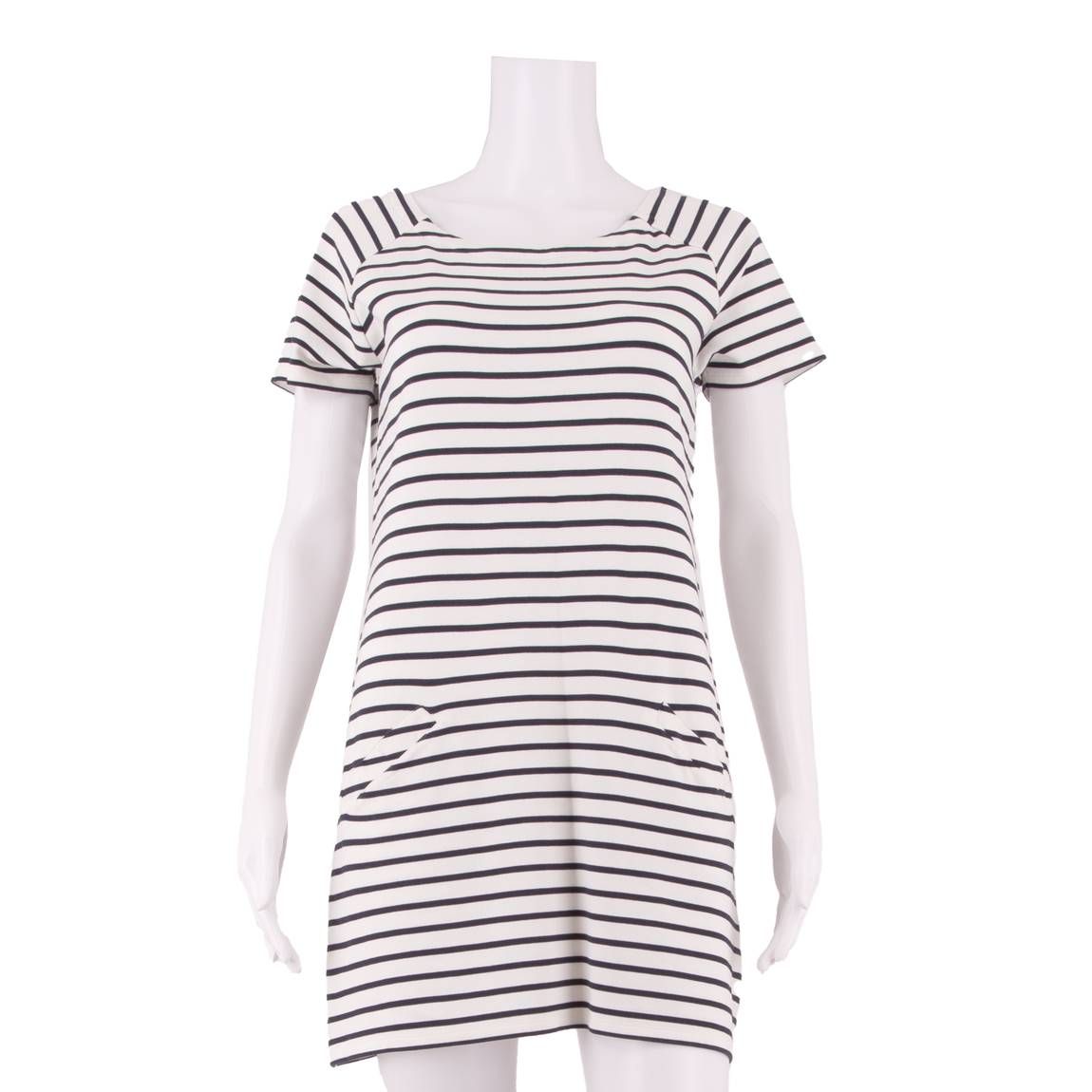 WHITE STUFF Womens Shift Dress White Striped Short Sleeve Knee Length UK 10
