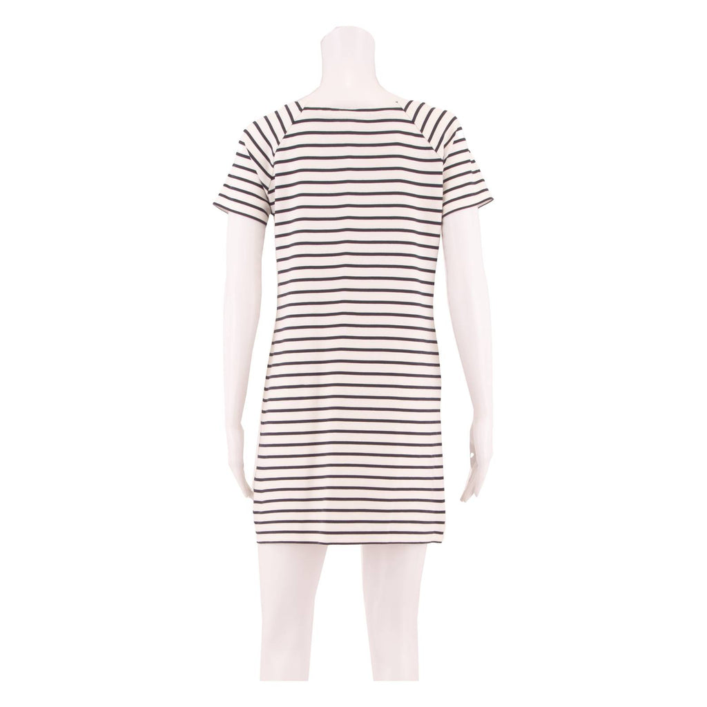 WHITE STUFF Womens Shift Dress White Striped Short Sleeve Knee Length UK 10
