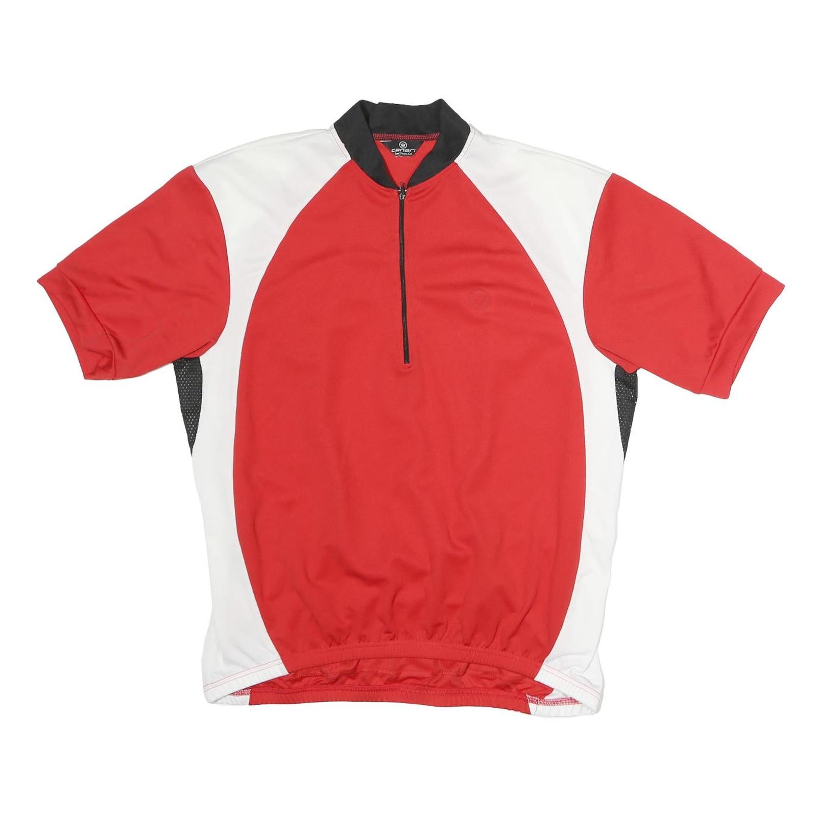 CANARI Mens Red & White T-Shirt 3XL Short Sleeve 1/4 Zip Cycling Jersey