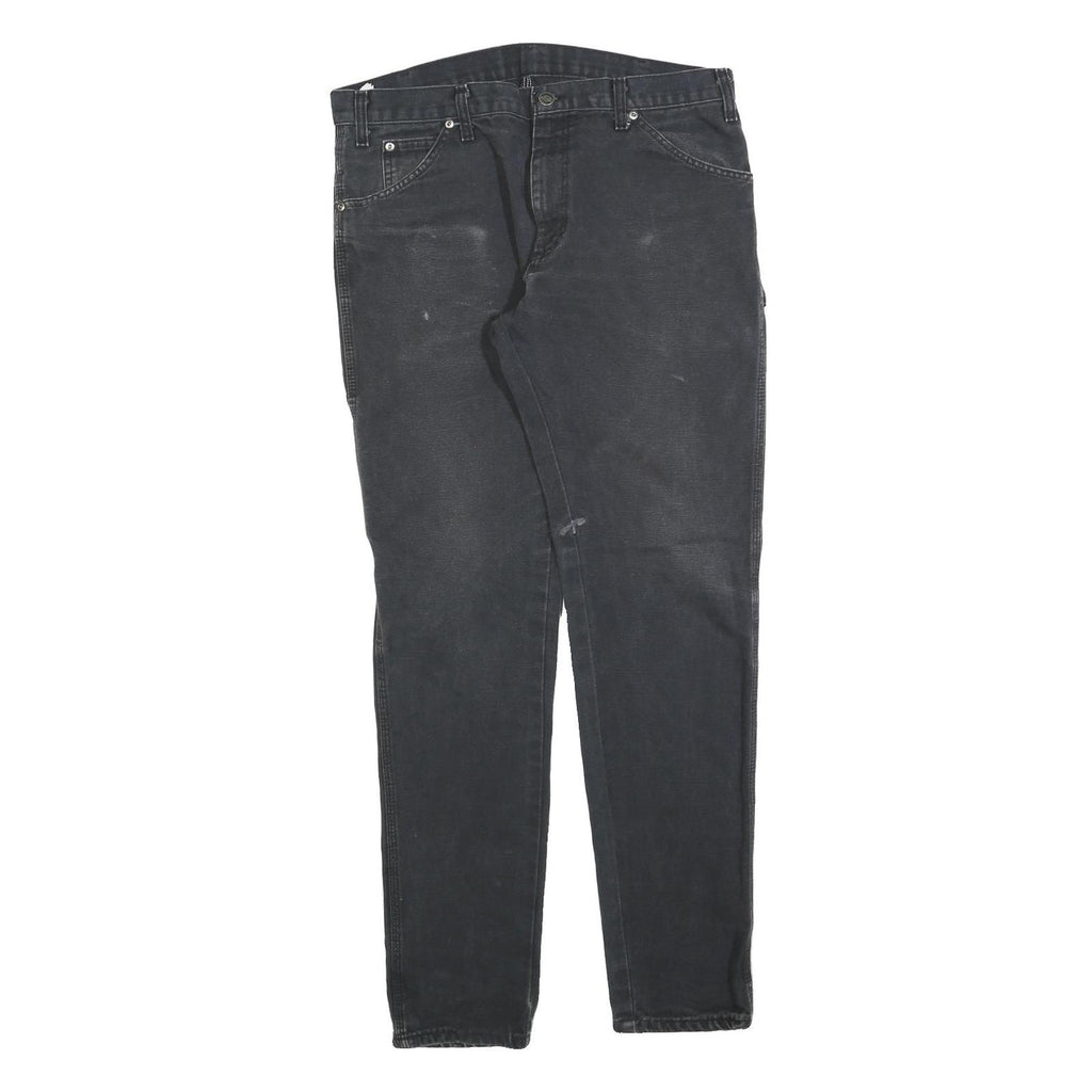 DICKIES Mens Slim Black Cotton Blend Slim Tapered Trousers W34 L32 Workwear