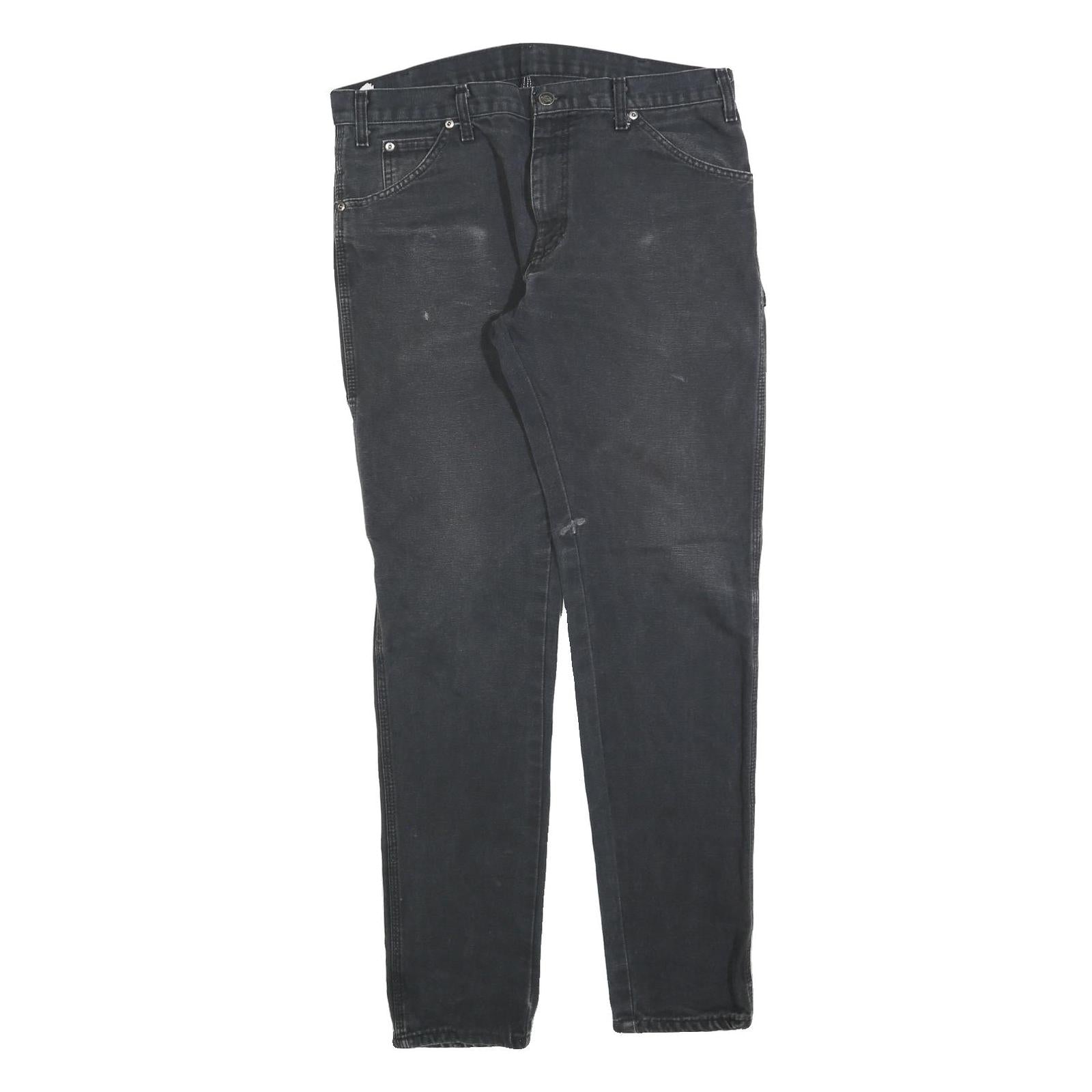 DICKIES Mens Slim Black Cotton Blend Slim Tapered Trousers W34 L32 Workwear