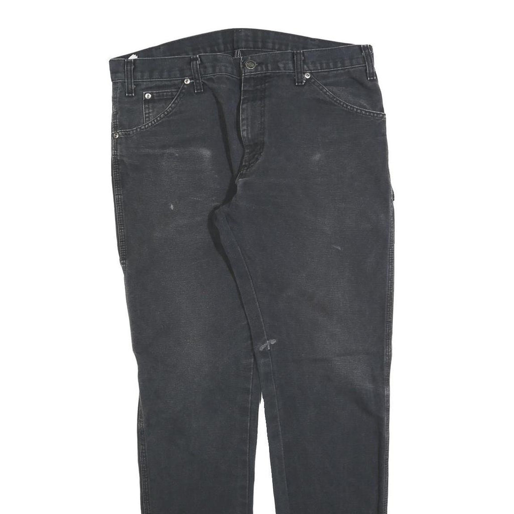 DICKIES Mens Slim Black Cotton Blend Slim Tapered Trousers W34 L32 Workwear