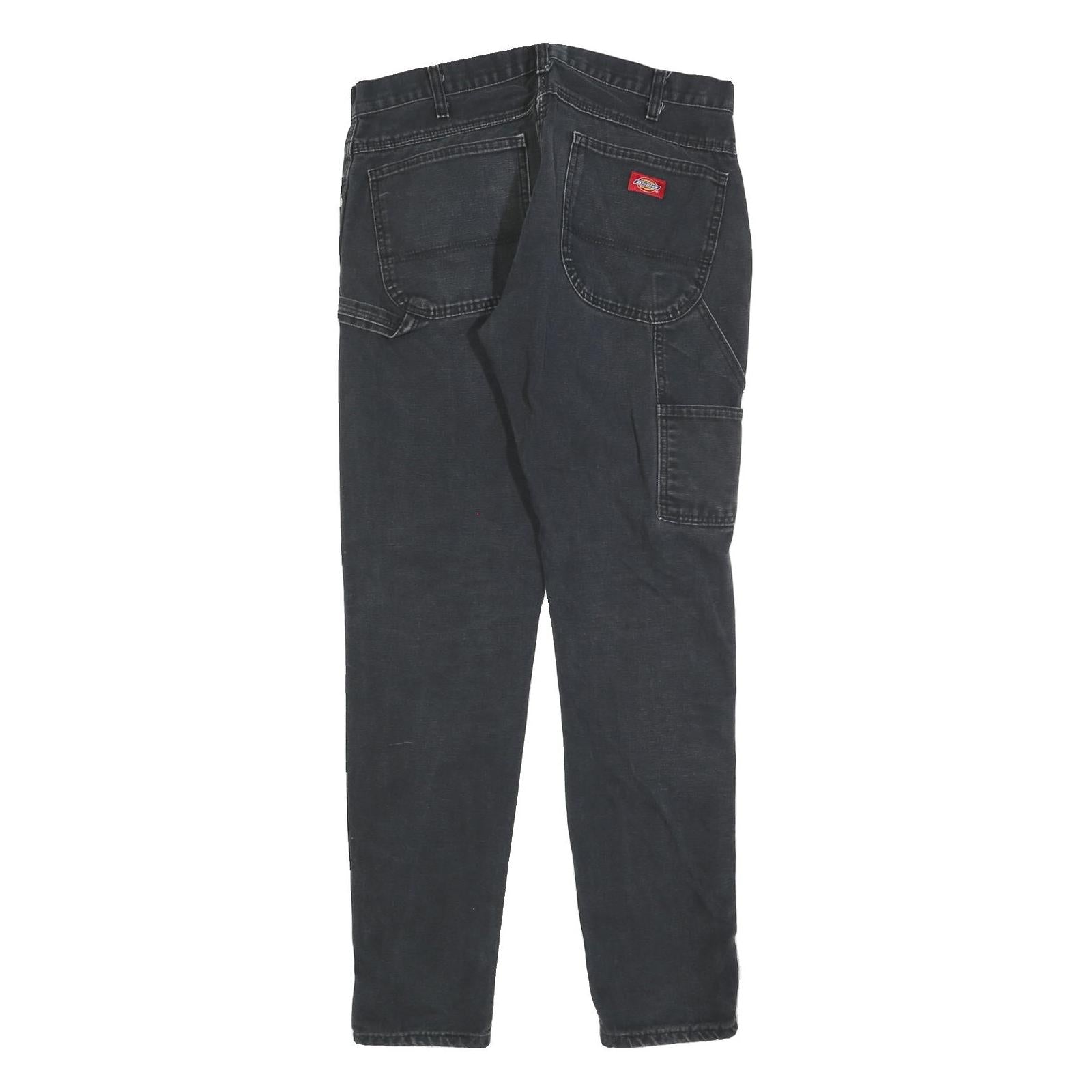 DICKIES Mens Slim Black Cotton Blend Slim Tapered Trousers W34 L32 Workwear
