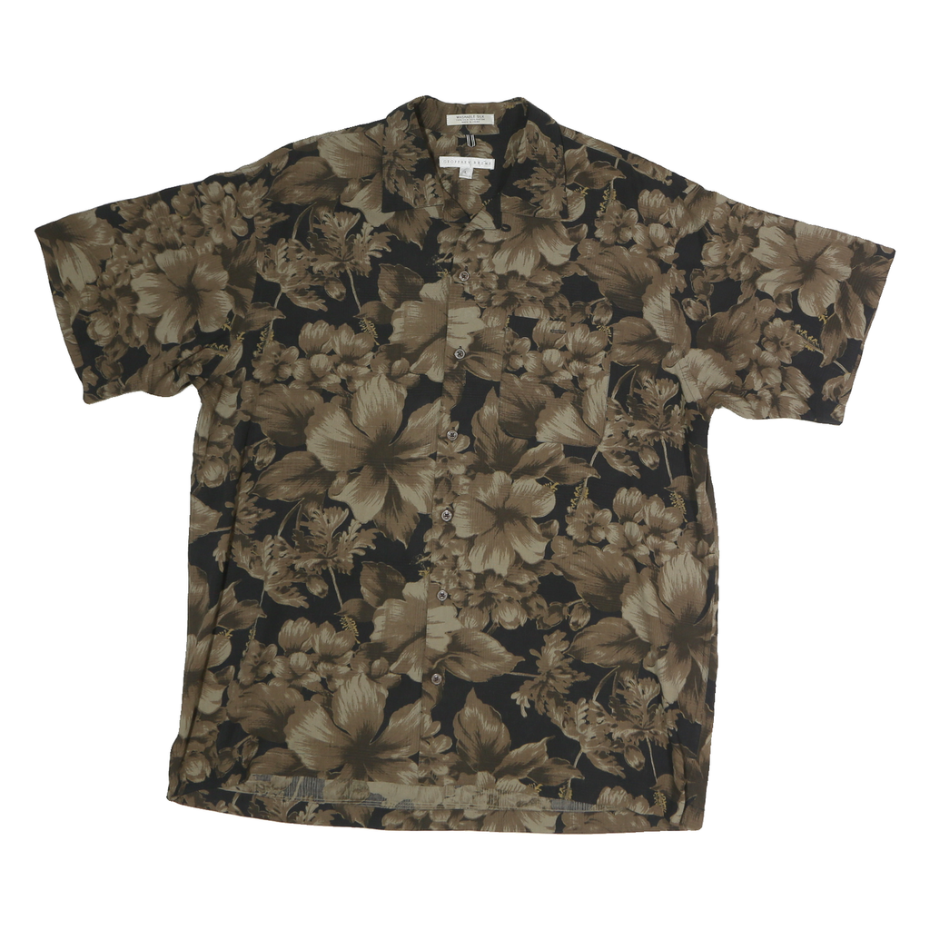 GEOFFREY BEANE Mens Black & Brown Floral Print Shirt M Cotton Casual Summer