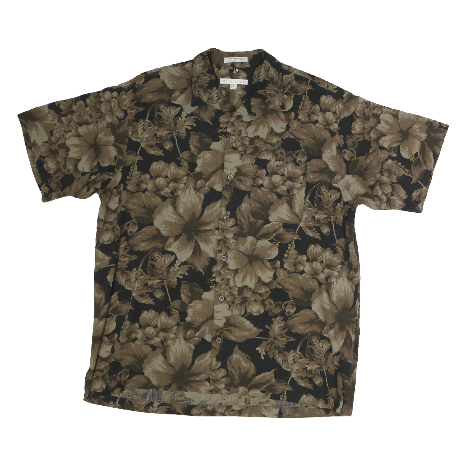 GEOFFREY BEANE Mens Black & Brown Floral Print Shirt M Cotton Casual Summer