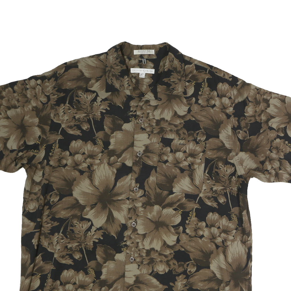 GEOFFREY BEANE Mens Black & Brown Floral Print Shirt M Cotton Casual Summer