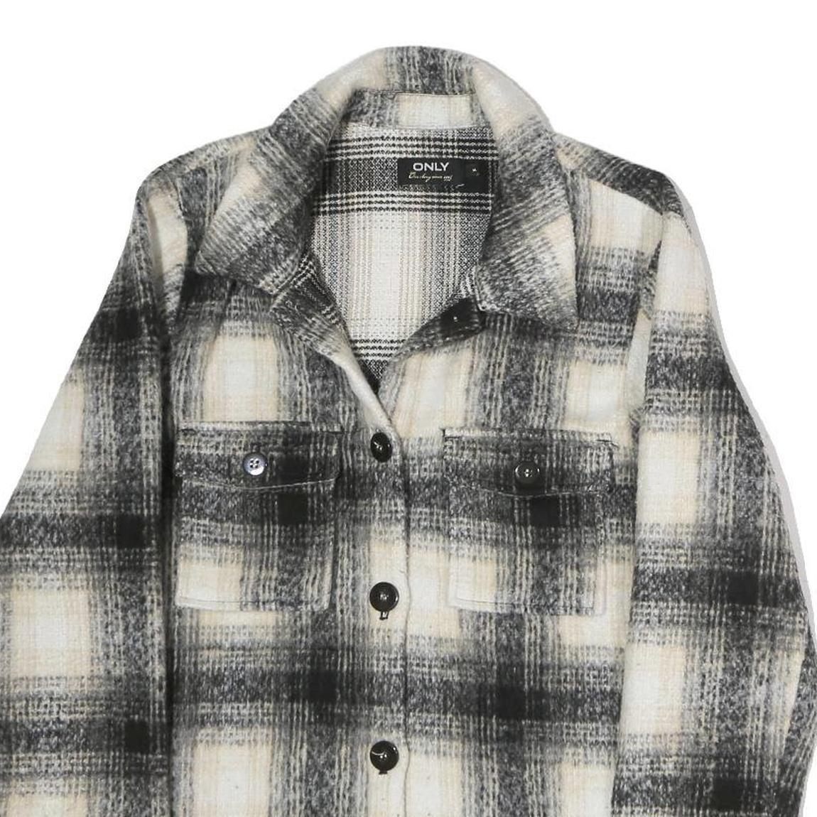 ONLY Mens Black & Cream Checked Jacket M Polyester Button Closure Classic Fit