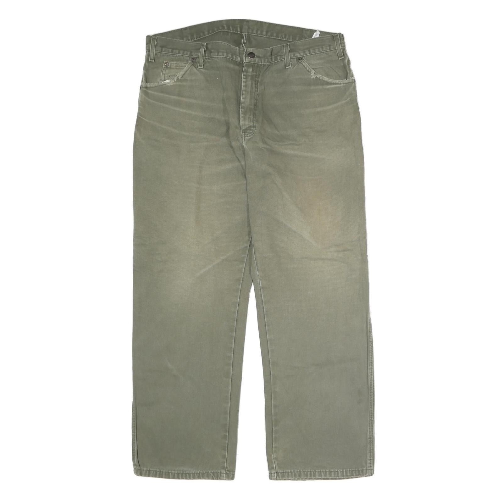 DICKIES Mens Regular Fit Jeans Olive Cotton Blend Zip W38 L30 Workwear