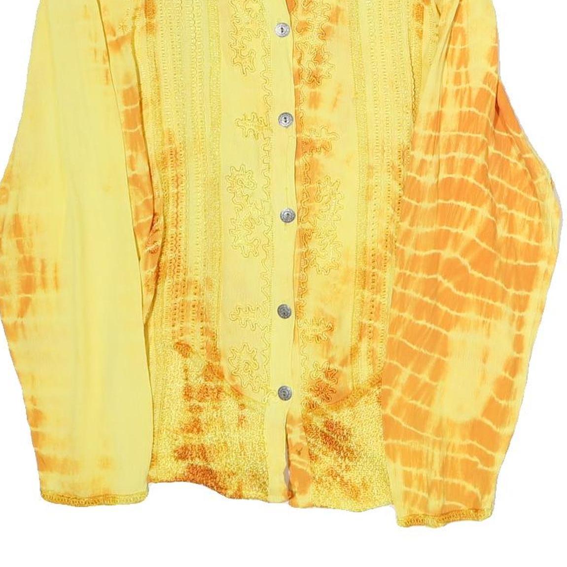 NEW FASHION Womens Yellow & Orange Printed Long Sleeve Round Neck Top L Button