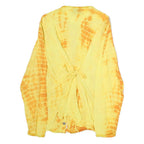 NEW FASHION Womens Yellow & Orange Printed Long Sleeve Round Neck Top L Button