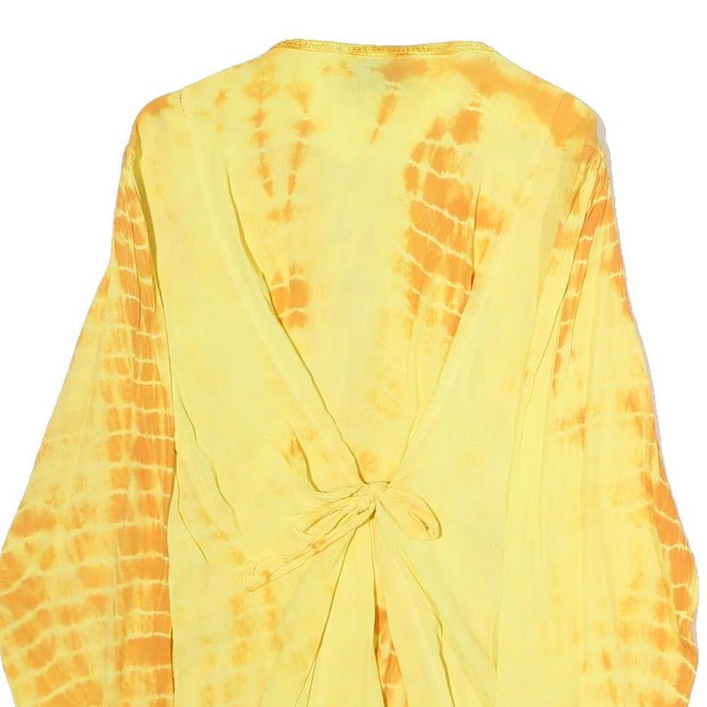 NEW FASHION Womens Yellow & Orange Printed Long Sleeve Round Neck Top L Button