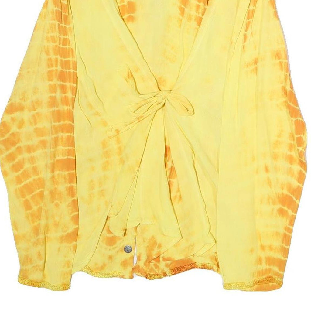 NEW FASHION Womens Yellow & Orange Printed Long Sleeve Round Neck Top L Button