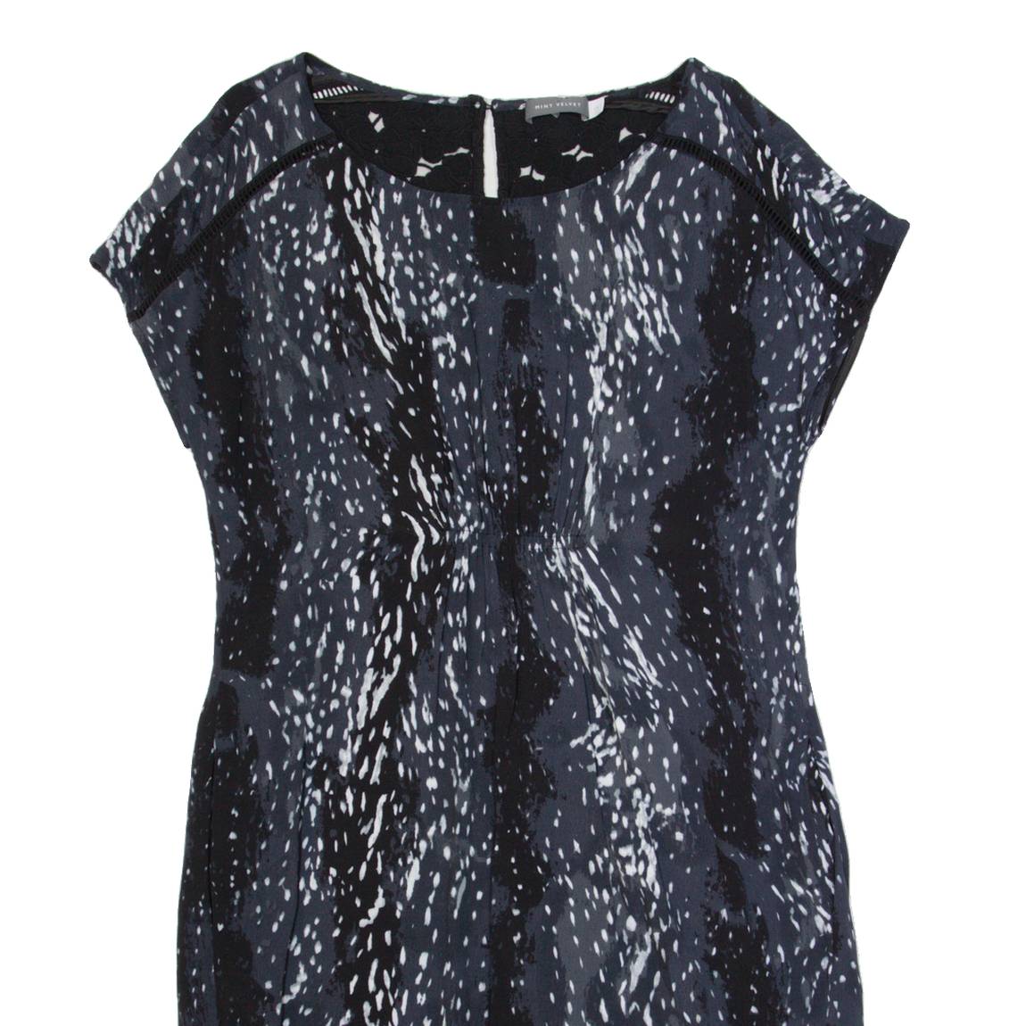 MINT VELVET Womens Shift Dress Grey Spotted Short Sleeve Midi UK 14