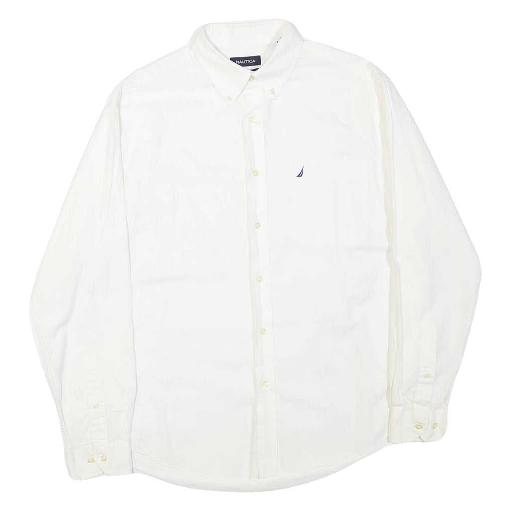 NAUTICA Mens White Button-Down Shirt L Classic Cotton Blend Long Sleeve