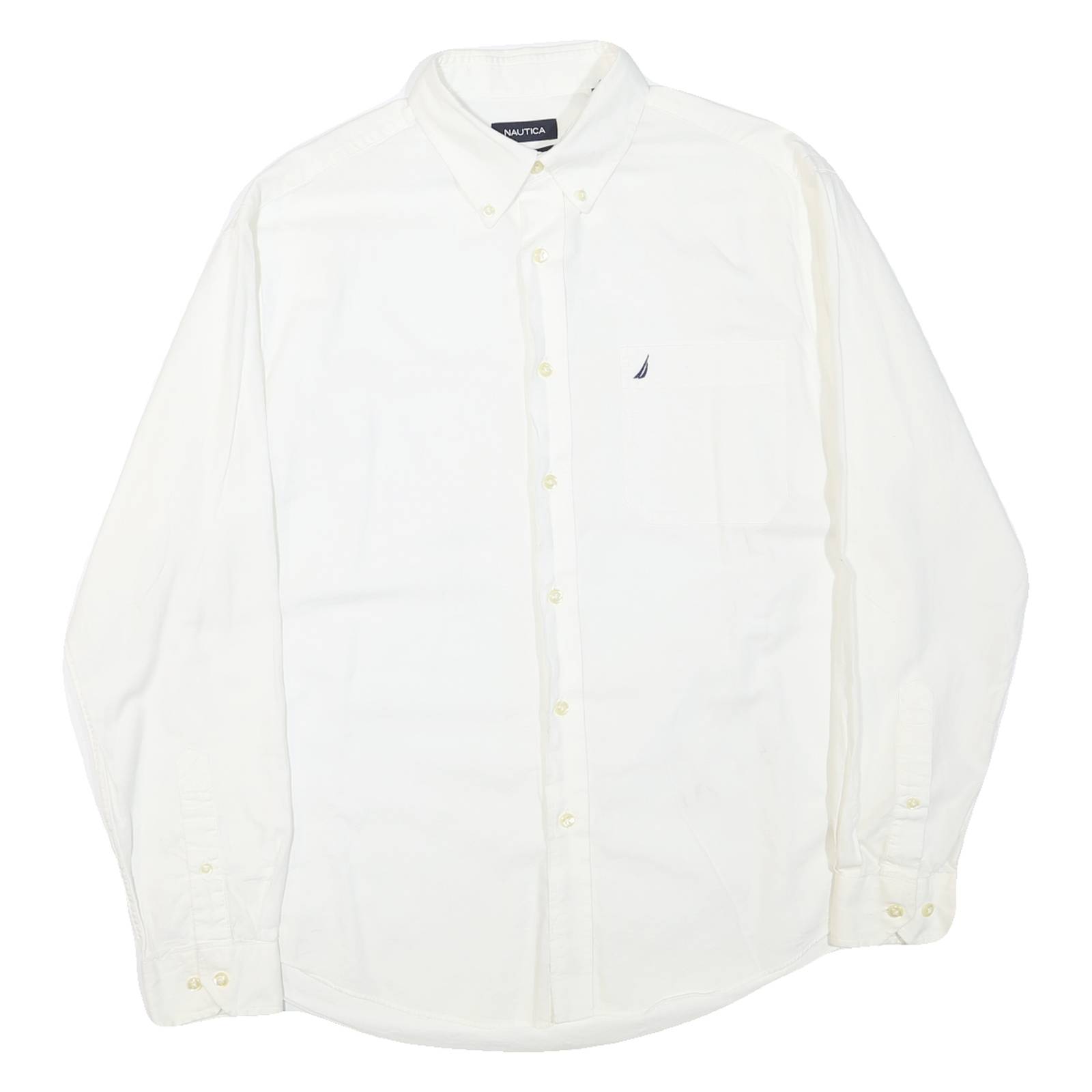 NAUTICA Mens White Button-Down Shirt L Classic Cotton Blend Long Sleeve
