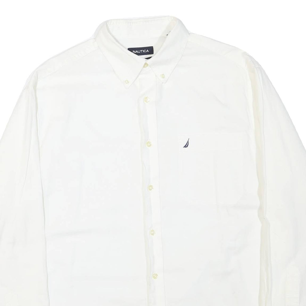 NAUTICA Mens White Button-Down Shirt L Classic Cotton Blend Long Sleeve