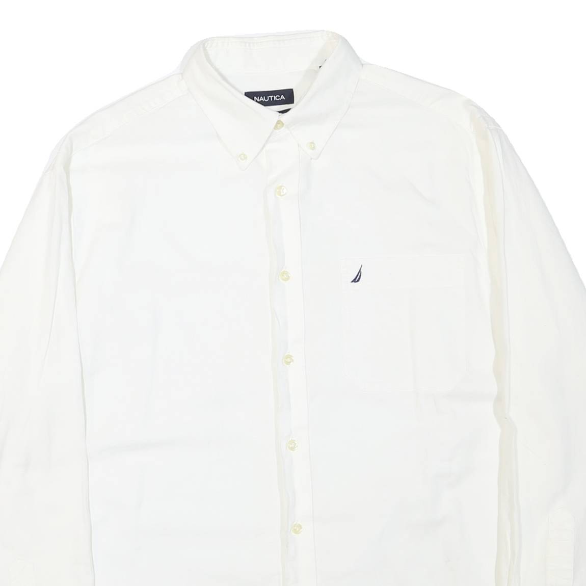 NAUTICA Mens White Button-Down Shirt L Classic Cotton Blend Long Sleeve