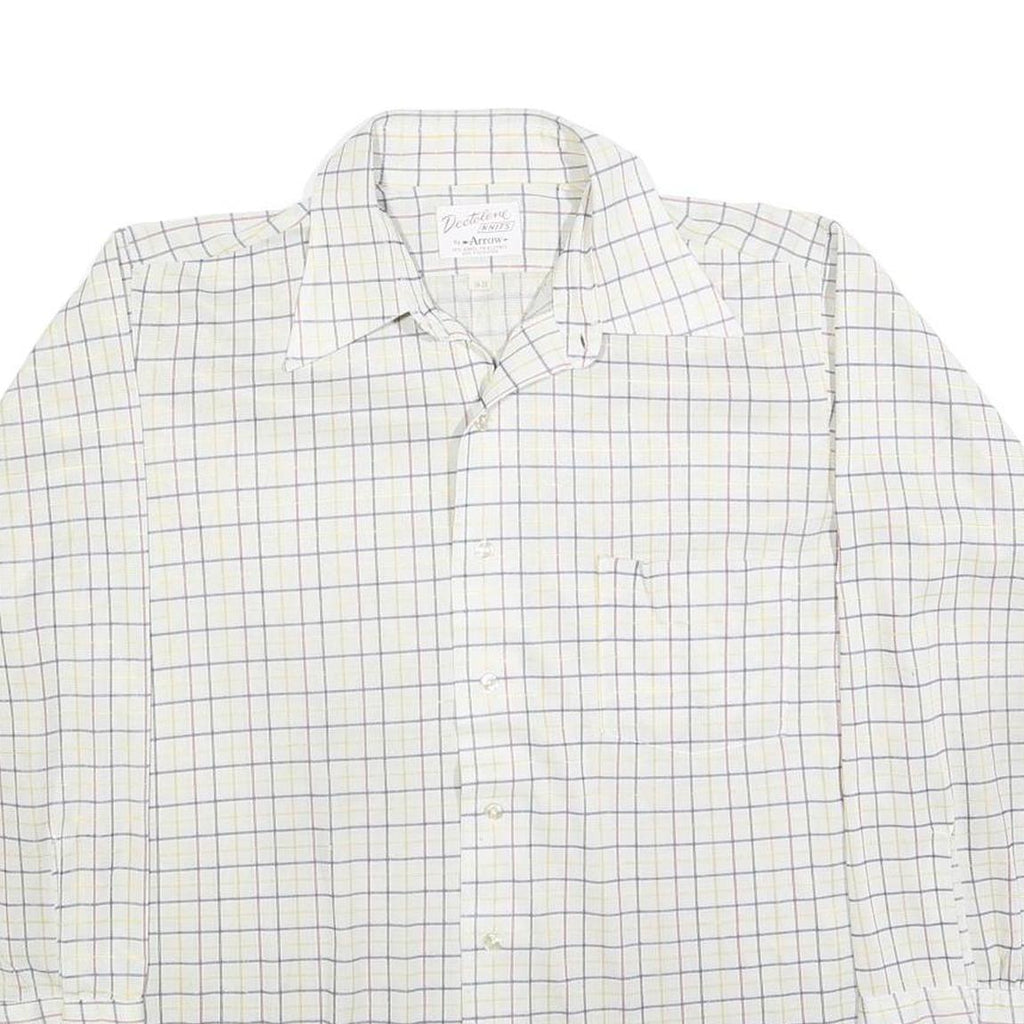 ARROW Mens White Blue & Yellow Checked Shirt XL Classic Button Collar Long