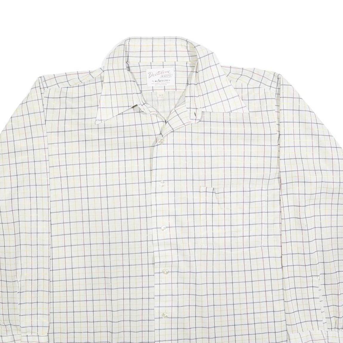 ARROW Mens White Blue & Yellow Checked Shirt XL Classic Button Collar Long