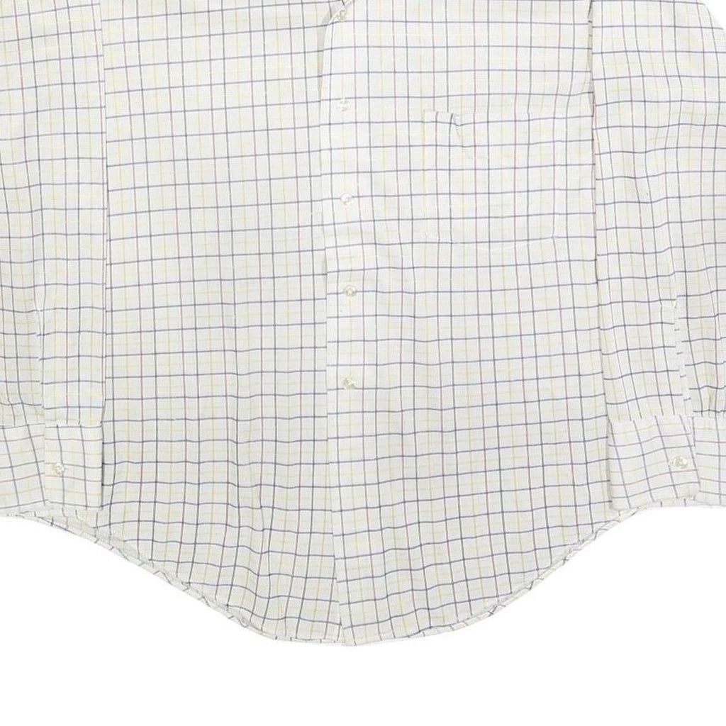 ARROW Mens White Blue & Yellow Checked Shirt XL Classic Button Collar Long