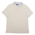 TOMMY HILFIGER Mens Beige Short Sleeve Plain Polo Shirt L Cotton Blend Casual