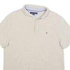 TOMMY HILFIGER Mens Beige Short Sleeve Plain Polo Shirt L Cotton Blend Casual
