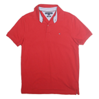 TOMMY HILFIGER Mens Red Polo Shirt Short Sleeve Slim Fit M Cotton Blend Casual