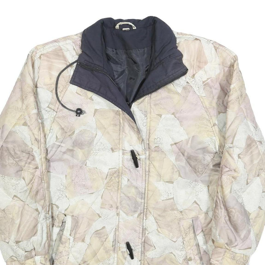 Womens Beige Polyester Blend Casual Zip Jacket L Patchwork Printed Coat