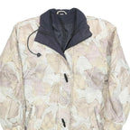 Womens Beige Polyester Blend Casual Zip Jacket L Patchwork Printed Coat