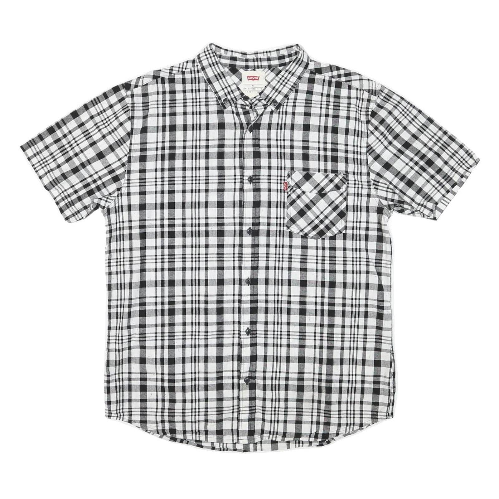 LEVI'S Mens Black & White Check Shirt XL Short Sleeve Button Pocket Casual