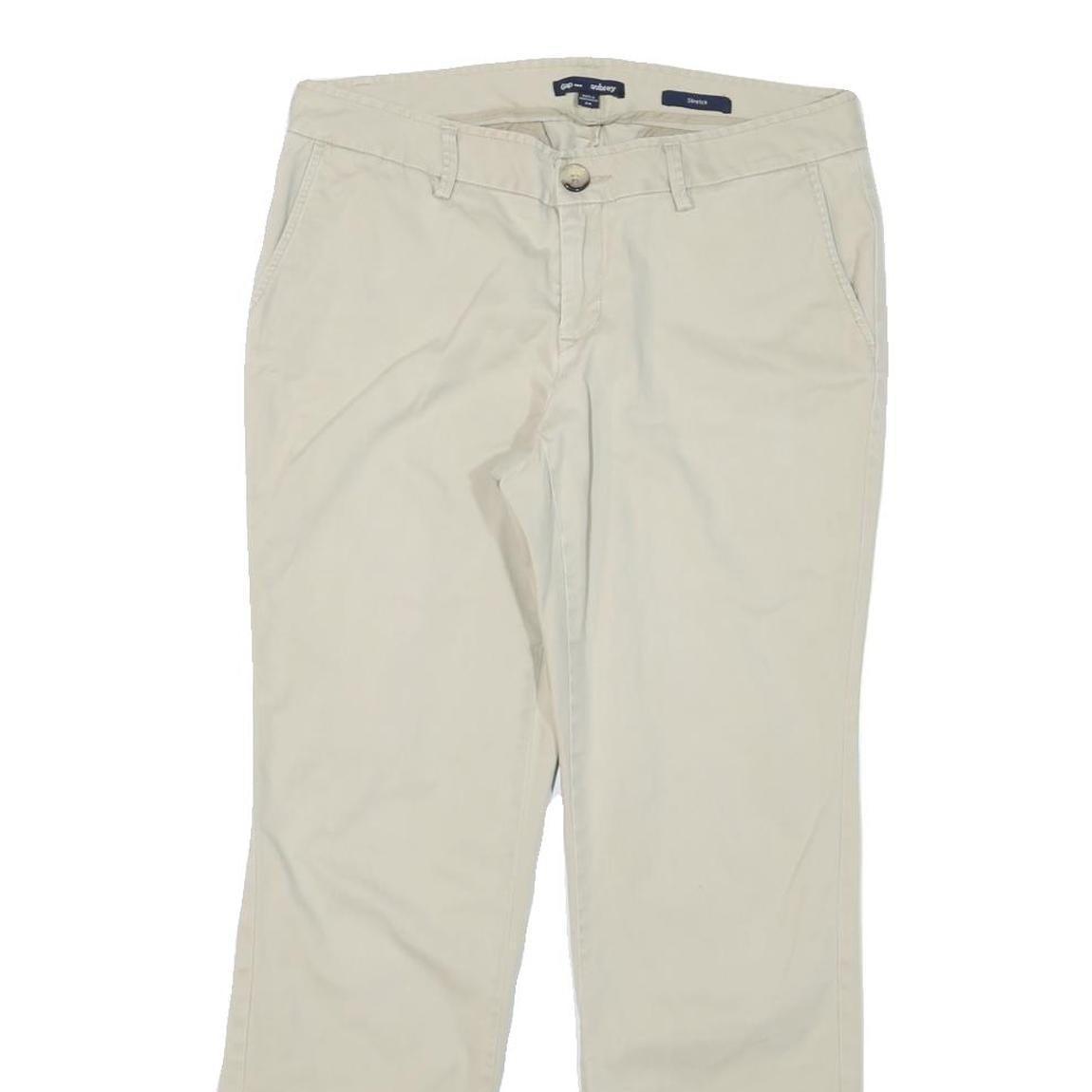 GAP Womens Cotton Blend Beige Regular Straight Trousers W31 L27 Classic Zip