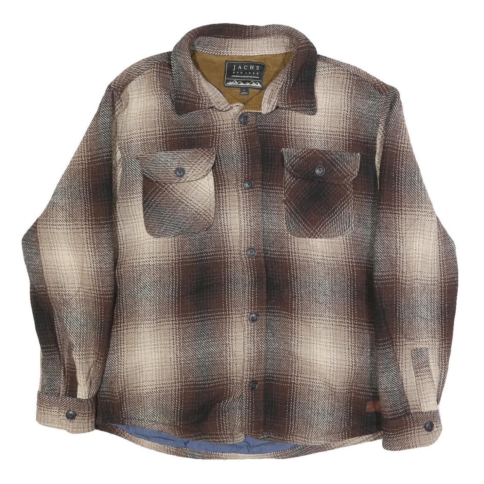 JACHS Mens Brown & Beige Coach Jacket L Cotton Blend Plaid Pattern Button