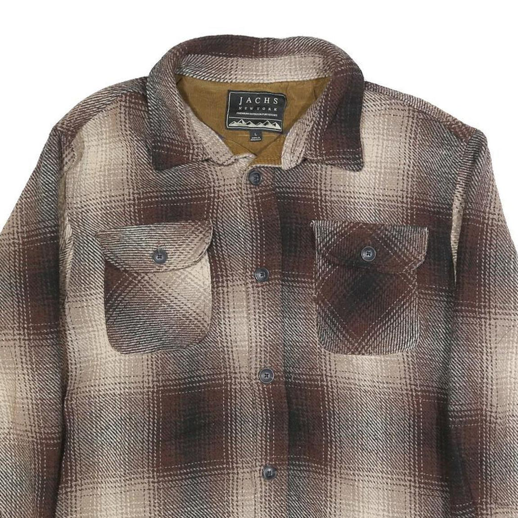 JACHS Mens Brown & Beige Coach Jacket L Cotton Blend Plaid Pattern Button