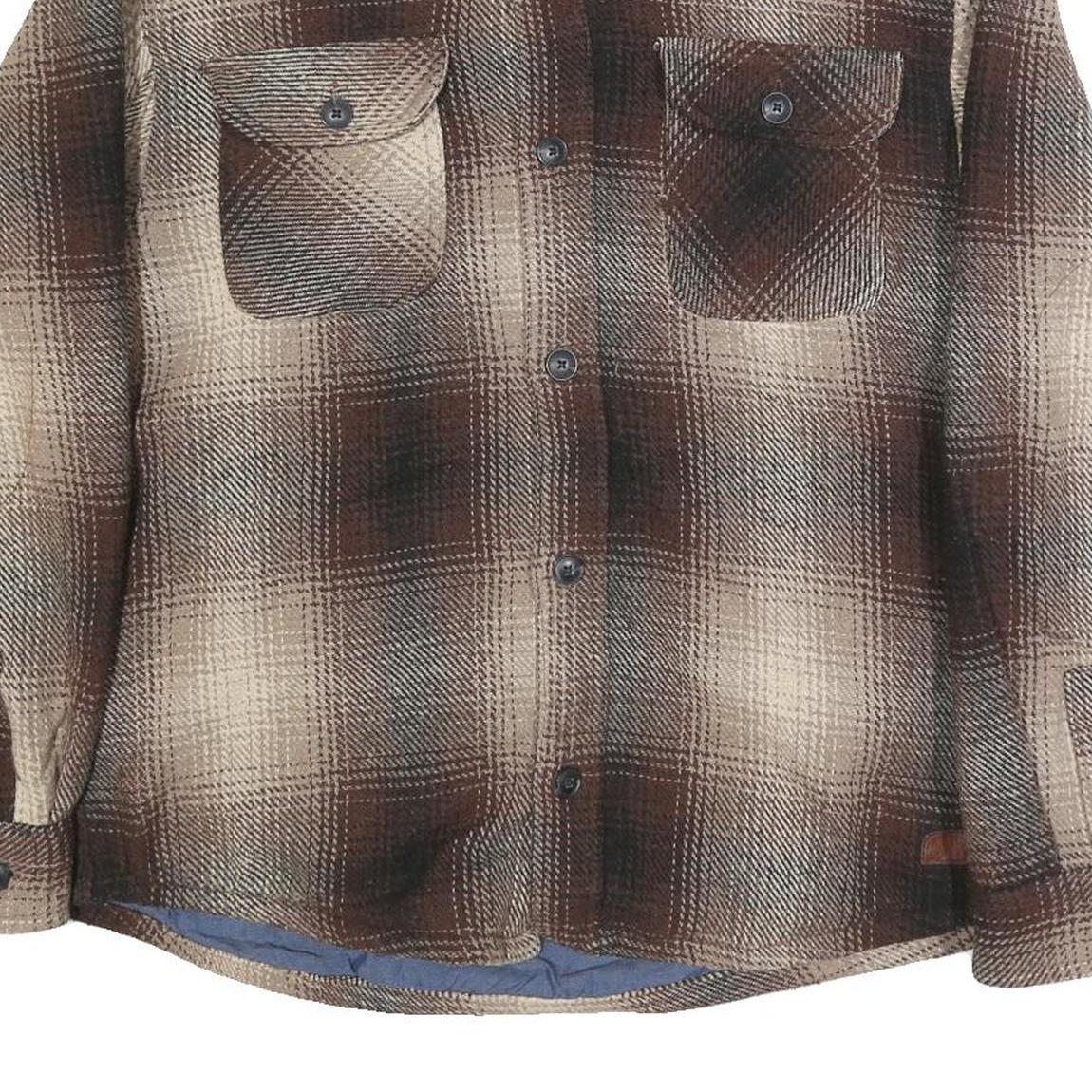 JACHS Mens Brown & Beige Coach Jacket L Cotton Blend Plaid Pattern Button