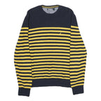 NAUTICA Mens Yellow & Navy Striped Pattern Cotton Blend Jumper Crew Neck Tight