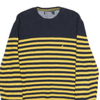 NAUTICA Mens Yellow & Navy Striped Pattern Cotton Blend Jumper Crew Neck Tight