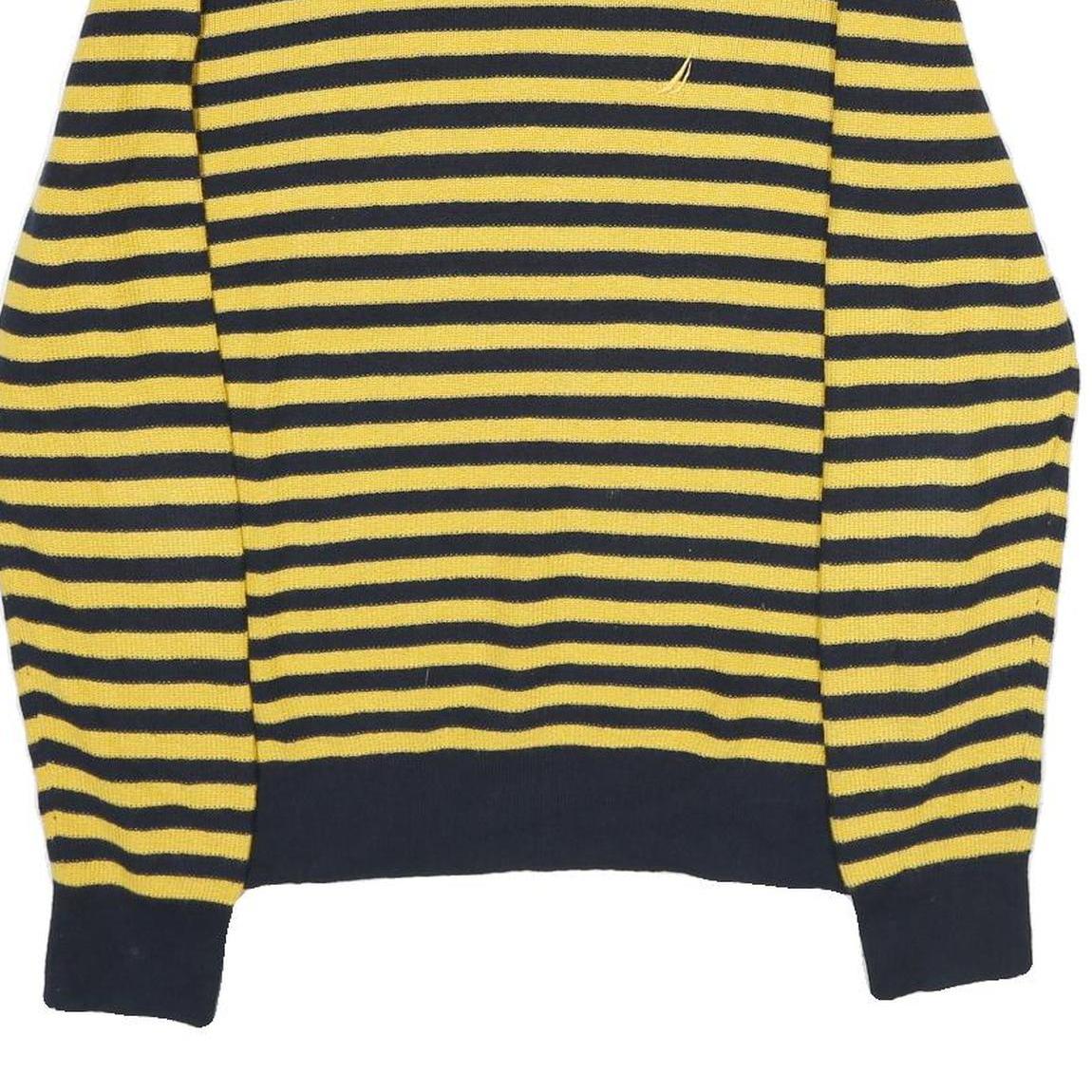 NAUTICA Mens Yellow & Navy Striped Pattern Cotton Blend Jumper Crew Neck Tight