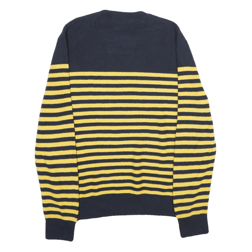 NAUTICA Mens Yellow & Navy Striped Pattern Cotton Blend Jumper Crew Neck Tight
