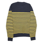 NAUTICA Mens Yellow & Navy Striped Pattern Cotton Blend Jumper Crew Neck Tight